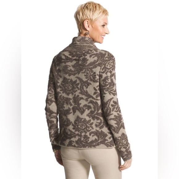 Chico's Brown and Cream Cowl Neck Sweater - Picture 2 of 10